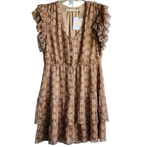 Marie Oliver Unique Sample Dress | Camel Kaleido Brown Floral | Size S NEW
